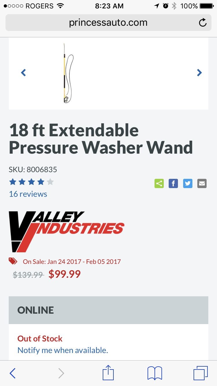 [Princess Auto] 18 ft Extendable Pressure Washer Wand Princess Auto