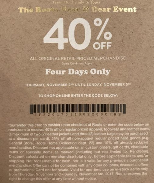 [Roots] Roots 40 Off Coupon (Two codes available)