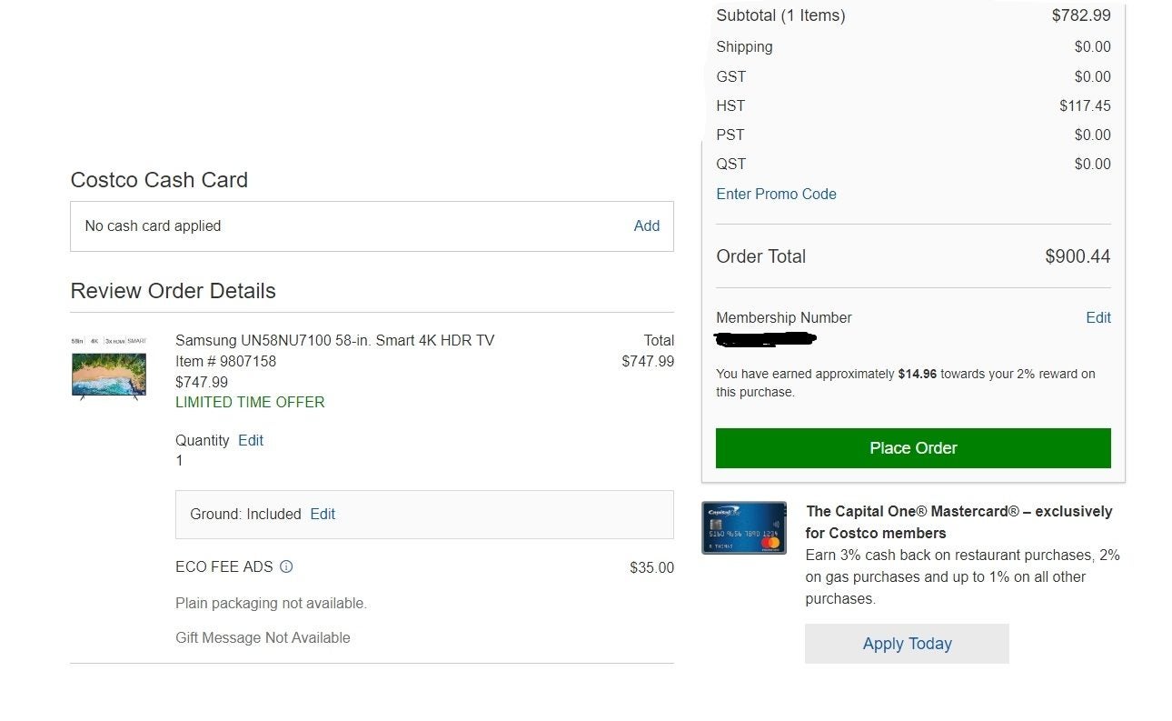 Costco online TV purchase not showing ECO fee - RedFlagDeals.com Forums