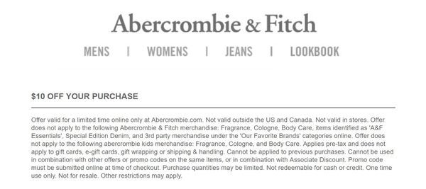 abercrombie 10 off