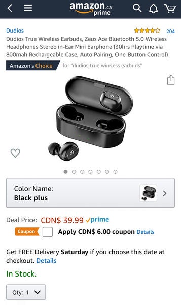 Amazon.ca Dudios Zeus Ace True Wireless Earbuds Bluetooth 5.0