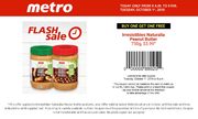 Metro Today only flash sale: Irresistibles Naturalia Peanut Butter (Creamy or Crunchy) 750g, $3.99 and BOGOF (ON only)