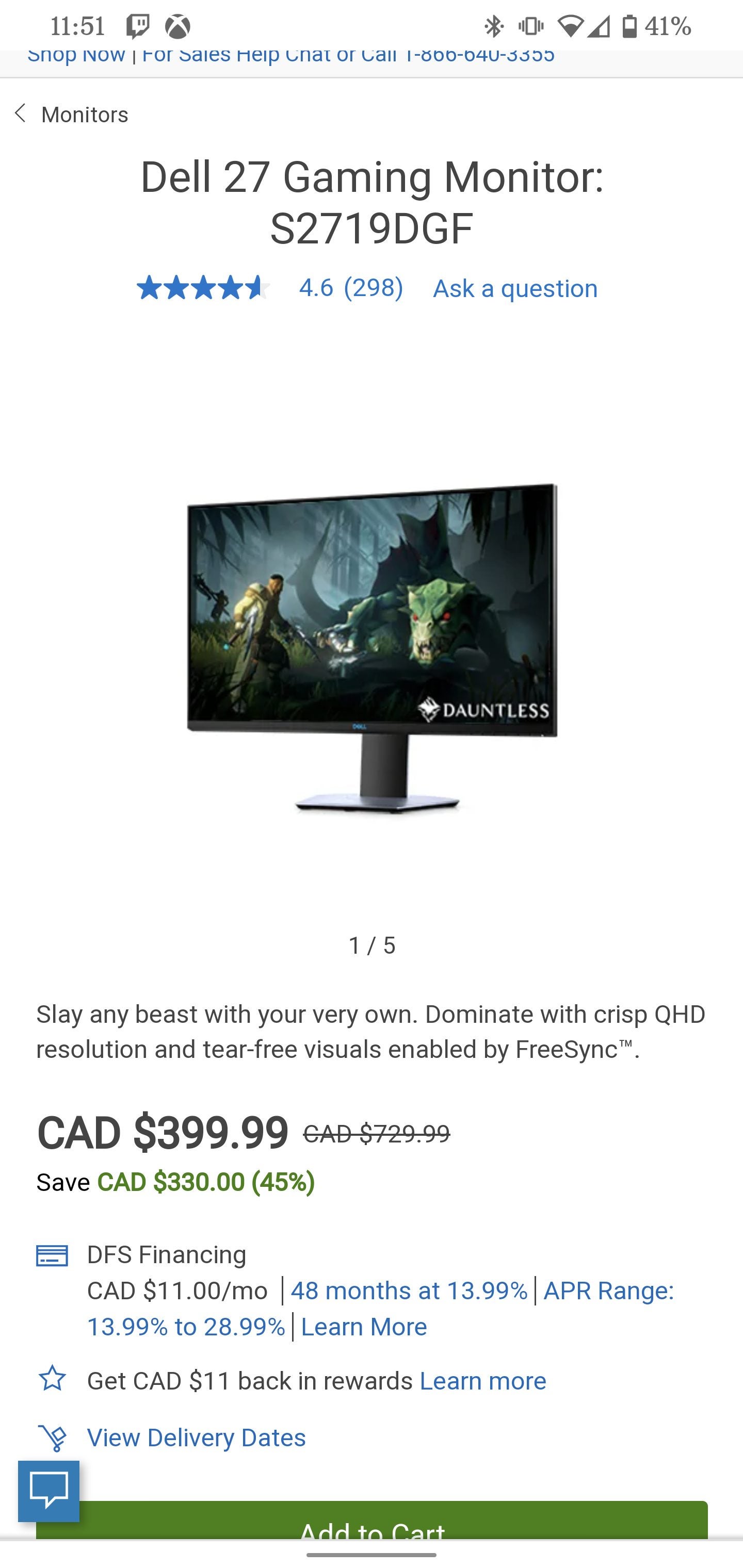 ] Dell Canada Dell 27 Gaming Monitor: S2719DGF QHD 2560 x 1440 TN -   Forums