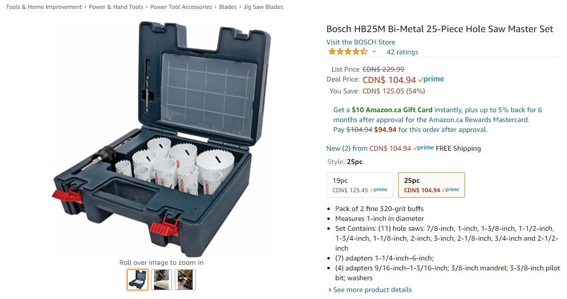 [Amazon.ca] Dead deal. Bosch Hole Saw Kit HB25M BiMetal 25Piece