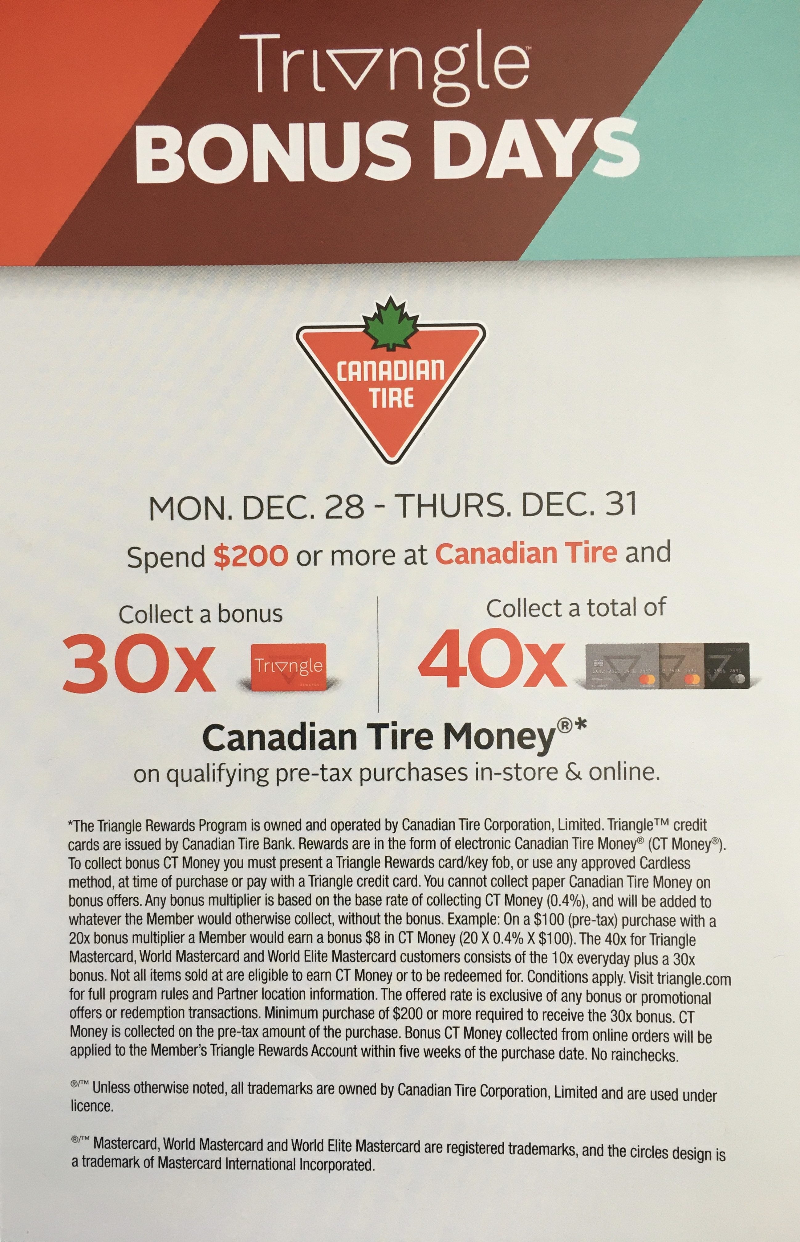 Triangle™ Rewards Bonus Days, Triangle Rewards™ Bonus Days are back!  Collect bonus Canadian Tire Money® February 11-12 at Sport Chek &  Atmosphere. Visit