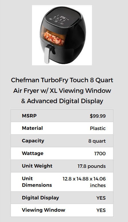 RJ38-WD-8T Chefman TurboFry Touch 8 Quart Air Fryer w/ XL Viewing Window &  Advanced Digital Display - Black - Black Friday