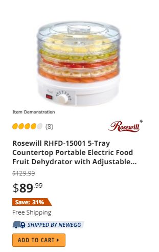 Rosewill 5-Tray Countertop Electric Food Fruit Dehydrator 