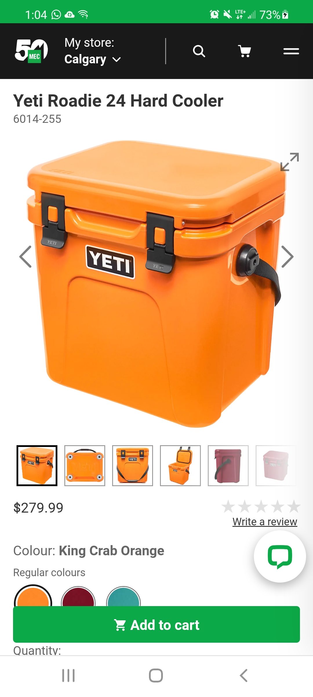 Mountain Equipment Co-op] Yeti Roadie 24 Hard Cooler (King Crab Orange)  $279.99 - RedFlagDeals.com Forums