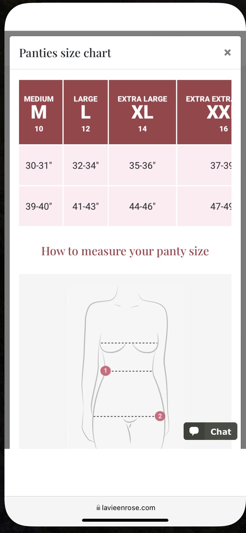 Size Chart Panties – La Vie En Rose
