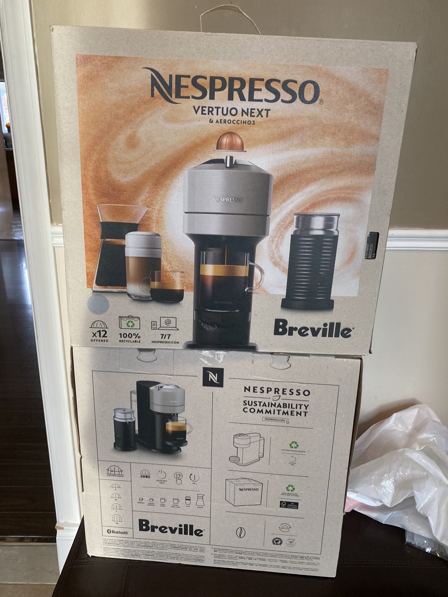 Nespresso Vertuo Next Coffee Espresso Machine by Breville Light Grey