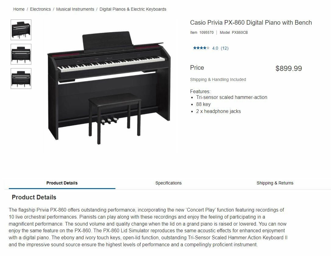 Costco] Casio PX-860 Piano with Bench $899 ($1349) - Forums