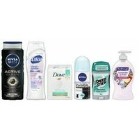 Nivea or Dial Body Wash, Dove or Irish Spring Bar Soap, Nivea or Speed Stick Anti-Perspriant or Deodorant or Softsoap or Dial Liquid Hand Soap 