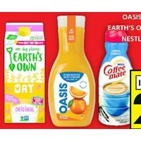 Oasis Orange Juice or Earth’s Own Beverage or Nestle Coffee Mate