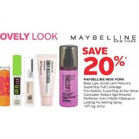 Maybelline New York Baby Lips, Great Lash Mascara, SuperStay Full Coverage Foundation, SuperStay Active Wear Concealer, Instant Age Rewind Perfector 4-in-1 Maatte Makeup Or Lasting Fix Setting Spray 
