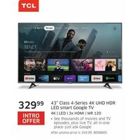 TCL 43" Class 4-Series 4k UHD HDR LED Smart Google Tv 