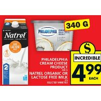 Philadelphia Cream Cheese Product Natrel Organic or Lactose Free Milk