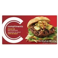 Compliments Prime Rib, Stuffed or Other Selected Burgers
