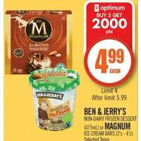 Ben & Jerry's Non-Dairy Dessert Or Magnum Ice Cream Bars 