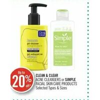 Clean & Clear Acne Cleansers Or Simple Facial Skin Care Products