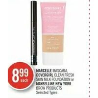Marcelle Mascara, Covergirl Clean Fresh Skin Milk Foundation Or Maybelline New York Brow Products