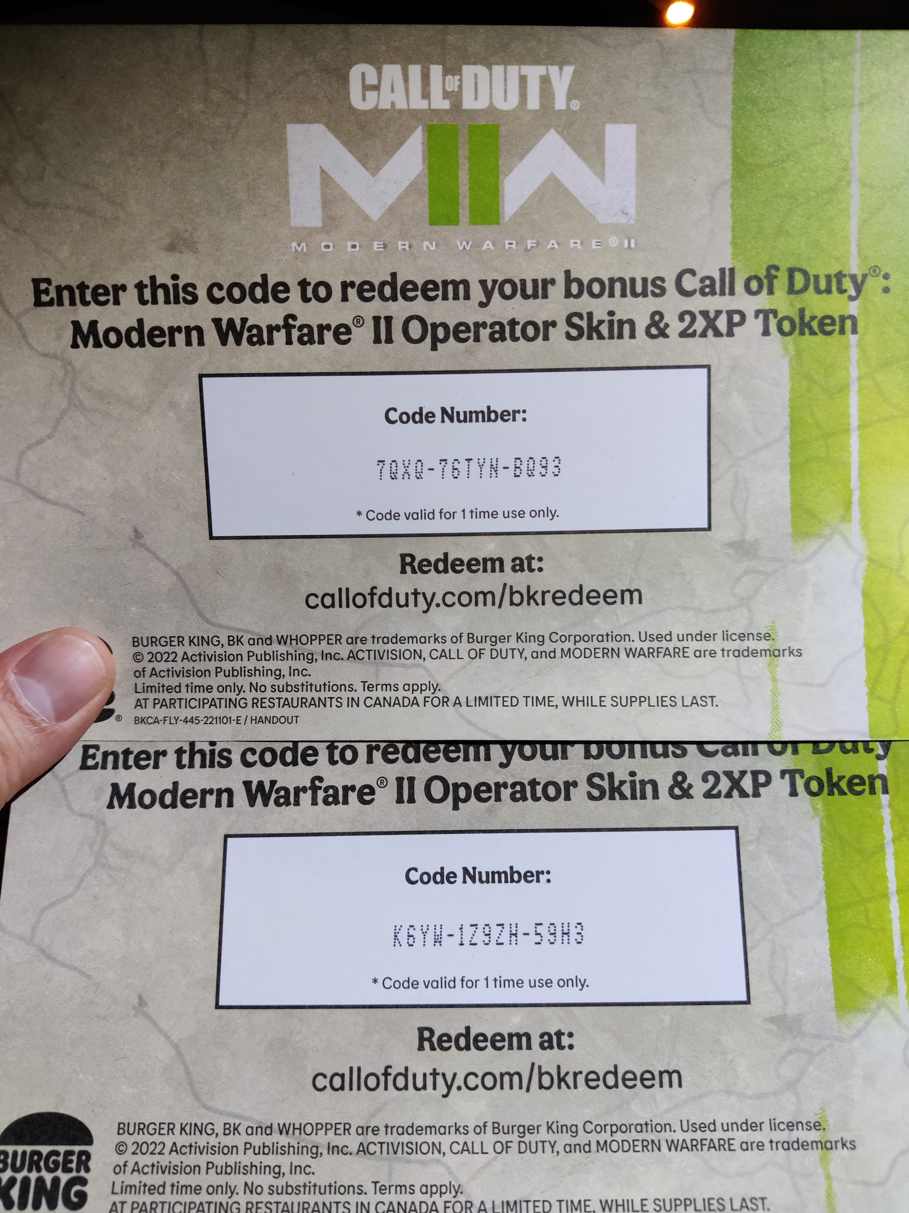 Burger King] Call of Duty: Modern Warfare II Operator Skin & 2XP Token -  RedFlagDeals.com Forums