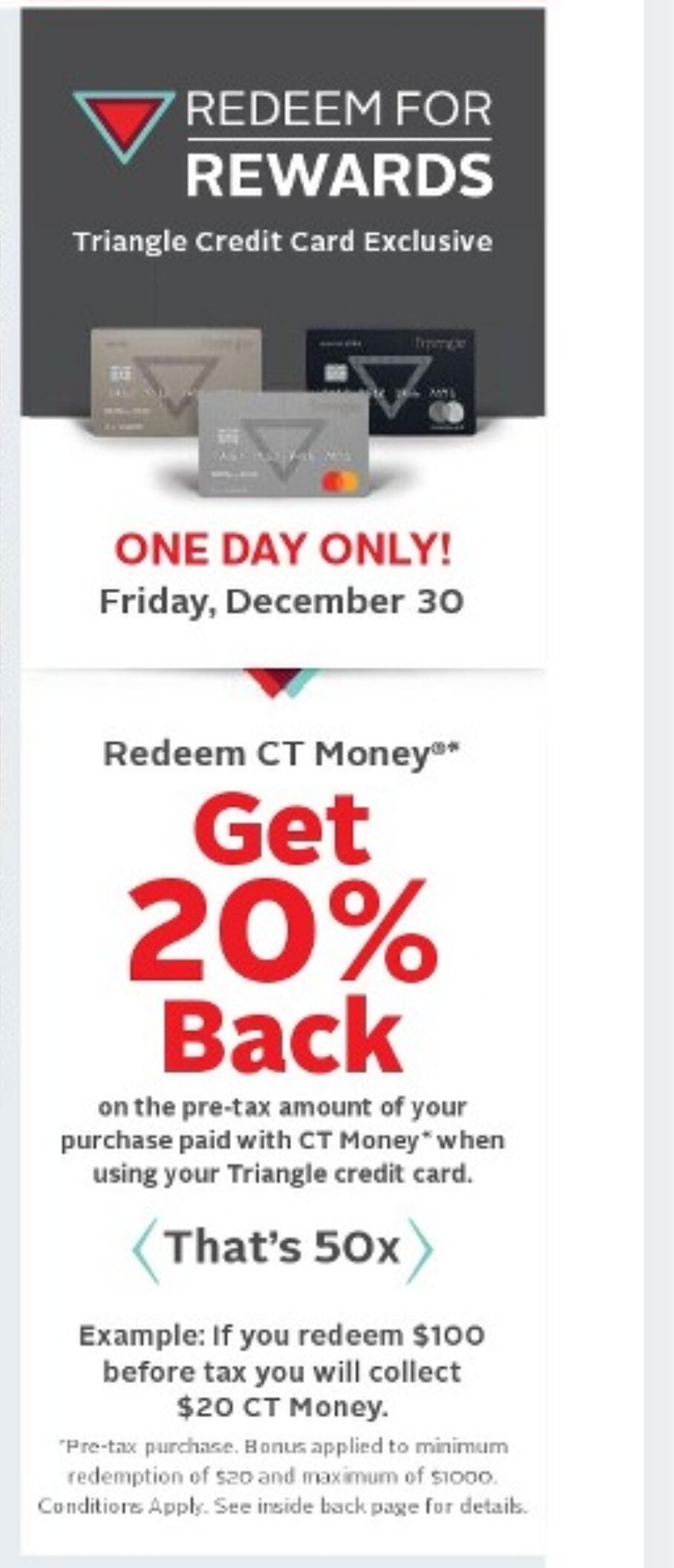 Triangle Rewards] [Boxing Day] Triangle Rewards Bonus Day - 50x Total CT  Money on $200+ at Canadian Tire (Online & In-store) - RedFlagDeals.com  Forums