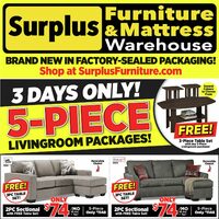 Surplus Furniture - 5-Piece Living Room Packages (Dartmouth/NS & PE) Flyer