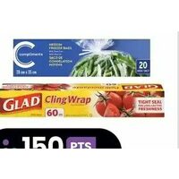 Glad Cling Wrap or Compliments Freezer Bags With Twist Ties Medium or Large 