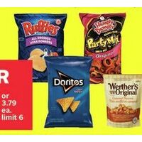 Ruffles, Doritos, Humpty Dumpty Party Mix, Ringolos, Sour Cream & Onion Rings Or Cheese Sticks Or Werther's Original Caramel Popcorn Or Seed Clusters