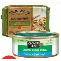 Brunswick Sardines, Clover Leaf Skipjack or Flavoured Tuna