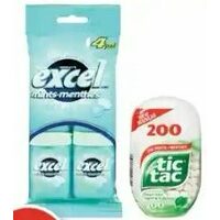 Excel, Tic Tac Multipack Mints or Tic Tac Single Serve Mints