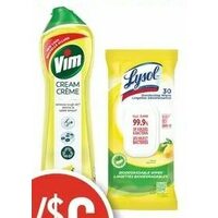 Vim Cream Cleaner, Lysol Disinfecting Wipes or Toilet Bowl Cleaner