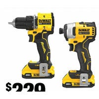 2-Piece Dewalt 20V Max Atomic Brushless Compact 1/2" Drill Driver And Impact Driver Combo Kit