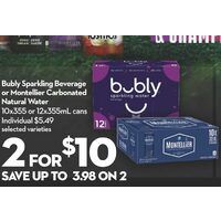 Bubly Sparkling Beverages Or Montellier Carbonated Natural Water