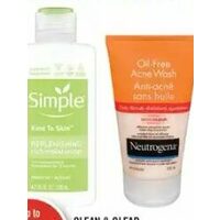 Clean & Clear Lemon Gel Cleanser, Simple or Neutrogena Acne Facial Cleansers