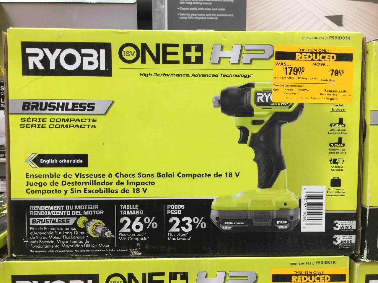 [Home Depot] Ryobi HP Brushless Impact driver with (2) 1.5Ah Batteries