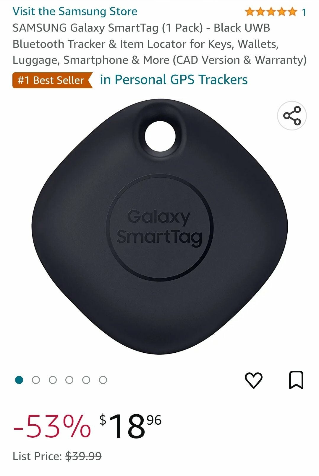 Best Buy] Samsung Galaxy SmartTag Bluetooth Item Tracker - Black