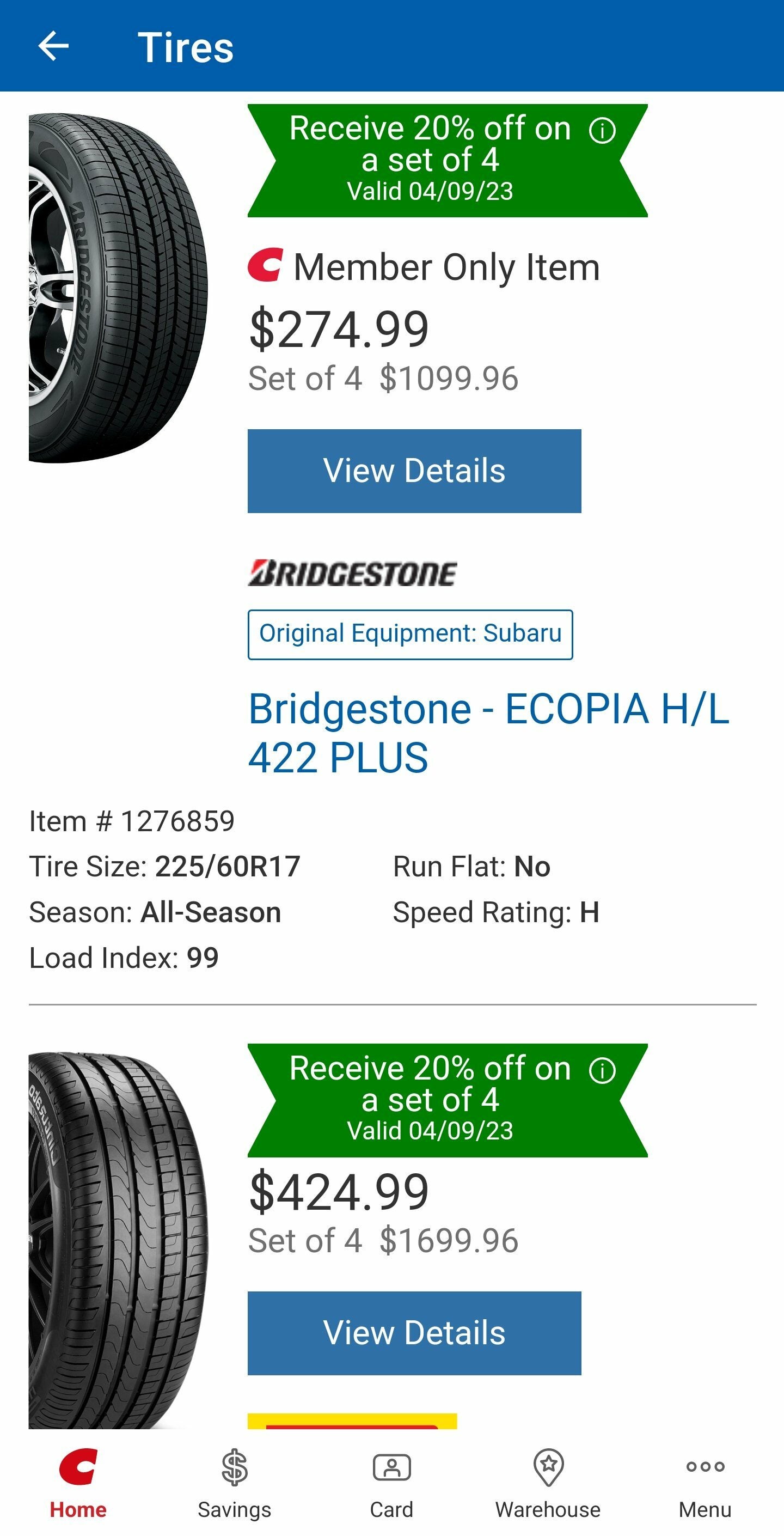 [Costco] 20 off any set of 4 tires [BF Goodrich, Bridgestone, Michelin