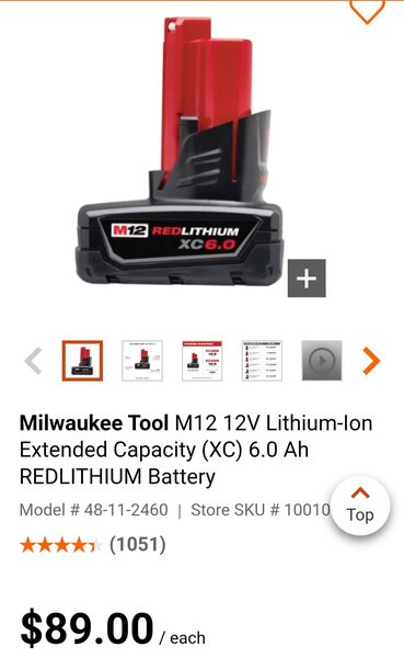 Home Depot Milwaukee M12 12V Extended Capacity XC 6.0 Ah