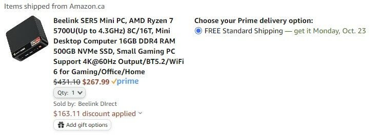Buy Beelink Mini PC, AMD Ryzen 7 5700U(8C/16T, Up to 4.3GHz), 16GB