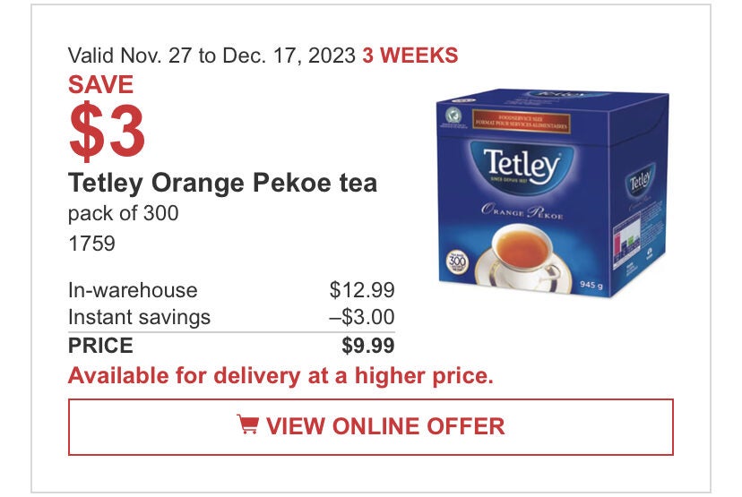 [Costco] Tetley Orange Pekoe Tea 300pk 9.99 Forums