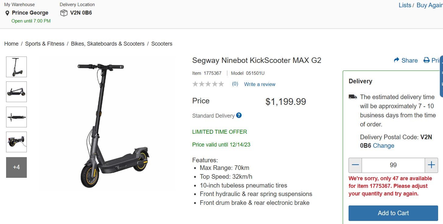 [Costco] Segway Ninebot KickScooter MAX G2 - Save $100 - $1,199.99 ...