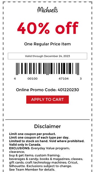 Michaels It s BACK for the Last Minute Shoppers 40 Off One 1 Regular Price Item In Store Online Until Dec. 24 RedFlagDeals Forums