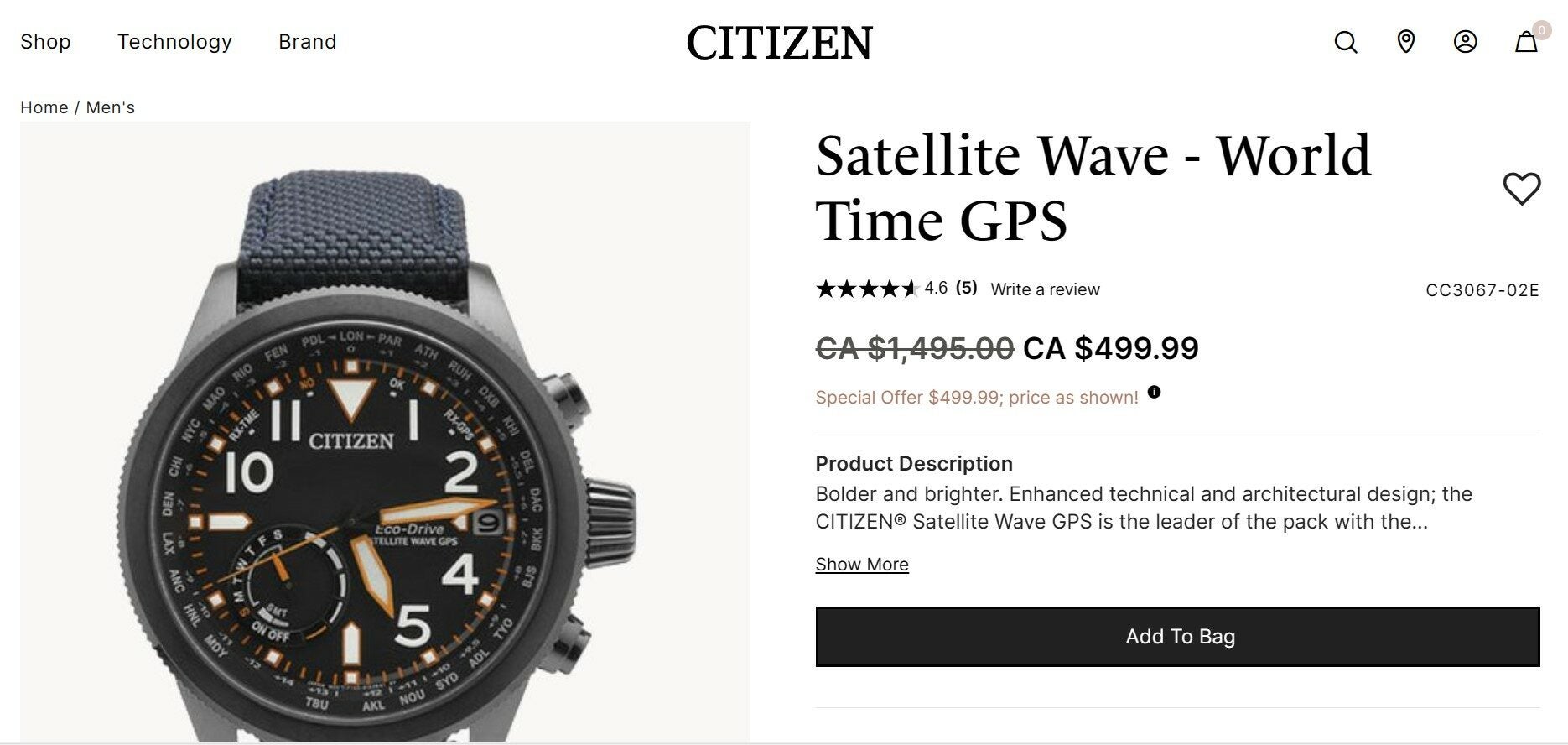 Citizen] Citizen Satellite Wave - World Time GPS watch (CC3067-02E