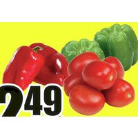Roma Tomatoes, Green Bell Peppers or Red Field Peppers
