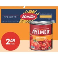Aylmer Canned Tomatoes, Barilla Pasta or Prego Pasta Sauce