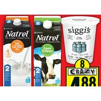 Natrel Lactose Free or Organic Milk, Siggi's Greek Yogurt
