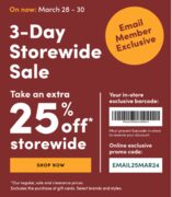 Extra 25% off regular, sale and clearance prices