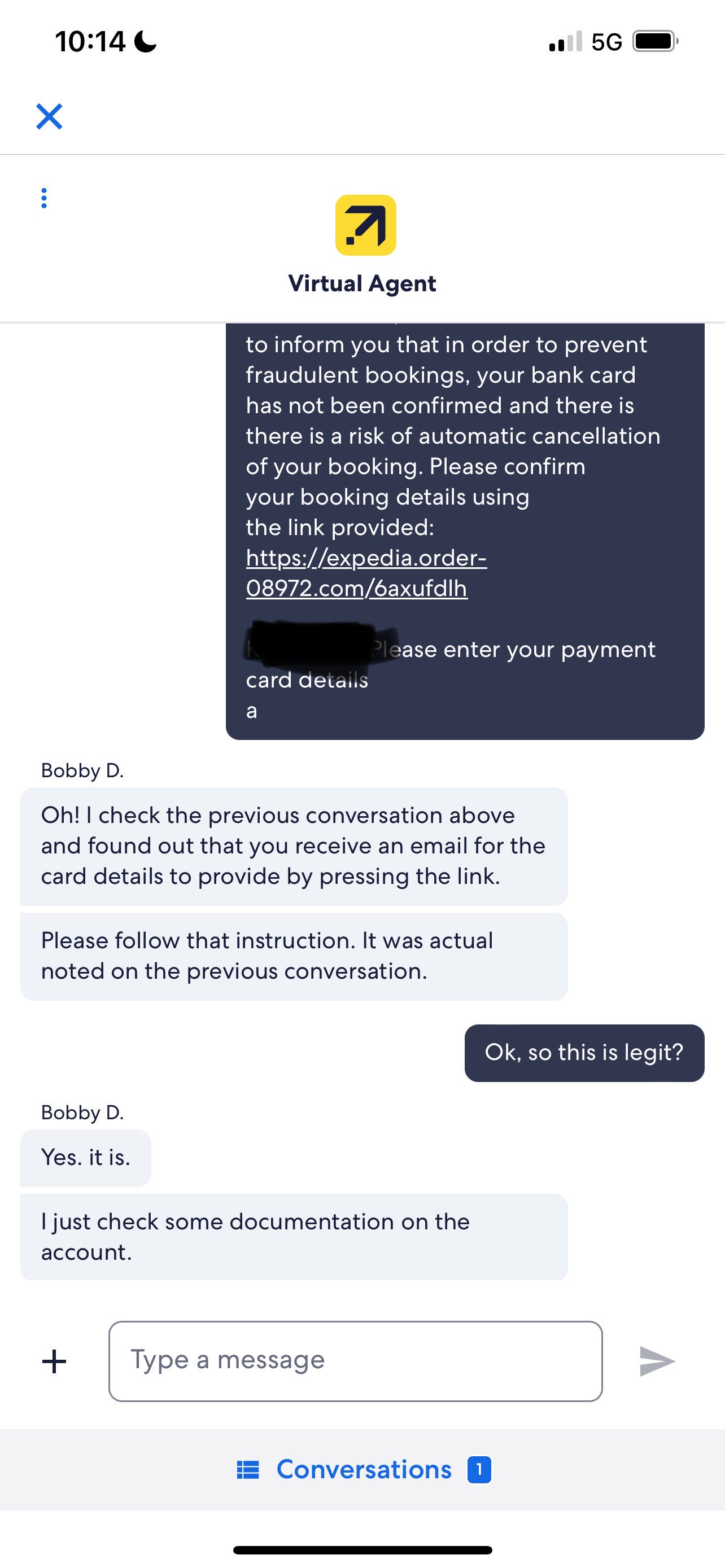 Expedia customers beware - Phishing message via app chat - RedFlagDeals ...