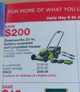 Greenworks 80V 21" Self-Propelled Lawn Mower with 1 Extra Blade, 2.0 AH + 4.0 AH Battery and Charger $599